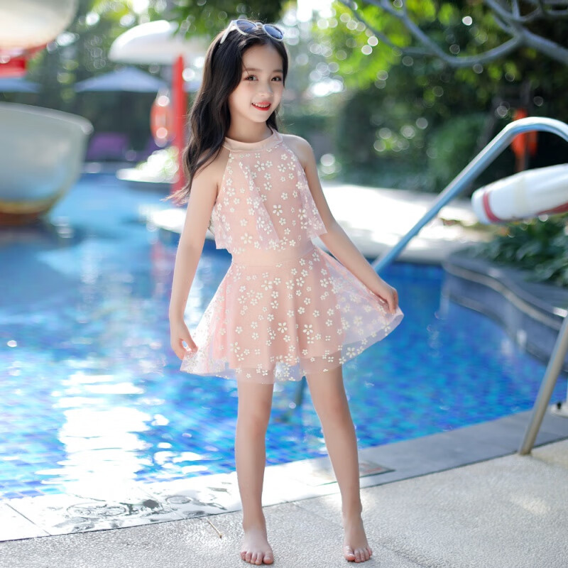 泳衣1-10岁小女孩穿的好看儿童泳衣女游泳衣连体公主裙式宝宝泳衣可爱