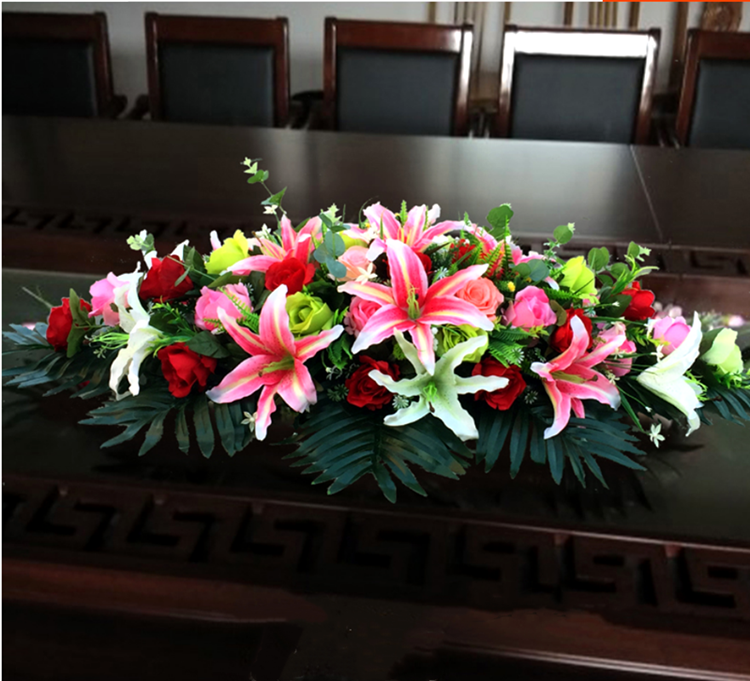 会议桌花仿真花长方形商务摆设假花会议室现代简约婚礼签到台花 长100