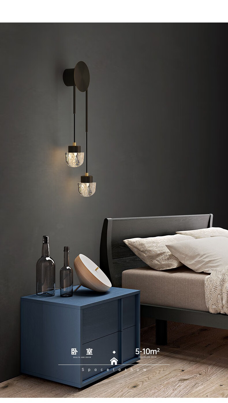 凯萨罗灯全铜水晶壁灯卧室床头后现代简约创意网红北欧极简客厅楼梯灯