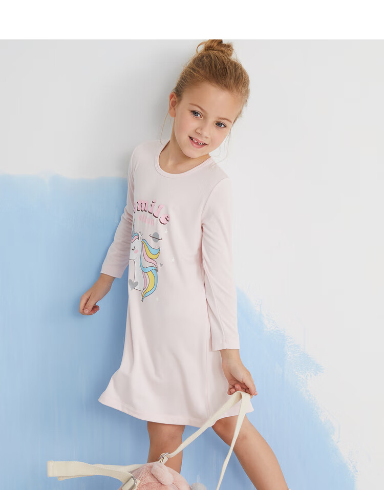 爱慕儿童内衣家居服梦幻天马女孩长袖睡裙秋冬ak1444011 粉底天马局印