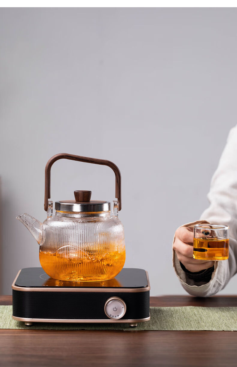 维范煮茶壶电陶炉家用玻璃烧水壶耐高温现代四方煮茶器轻奢高档蒸茶器