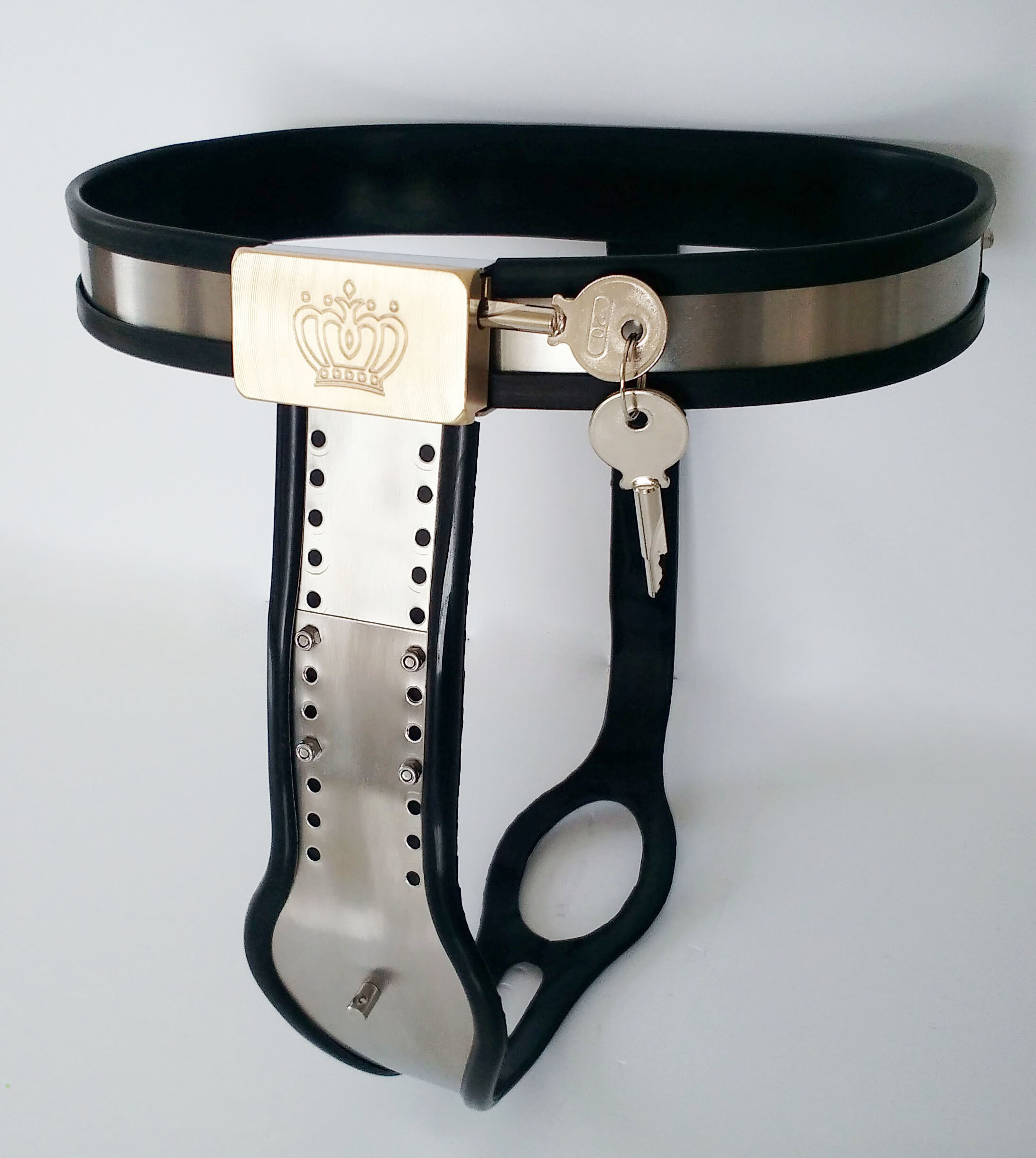 sm女用t型不锈钢金属带裤锁男女sm另类防自慰防出轨带5球肛栓