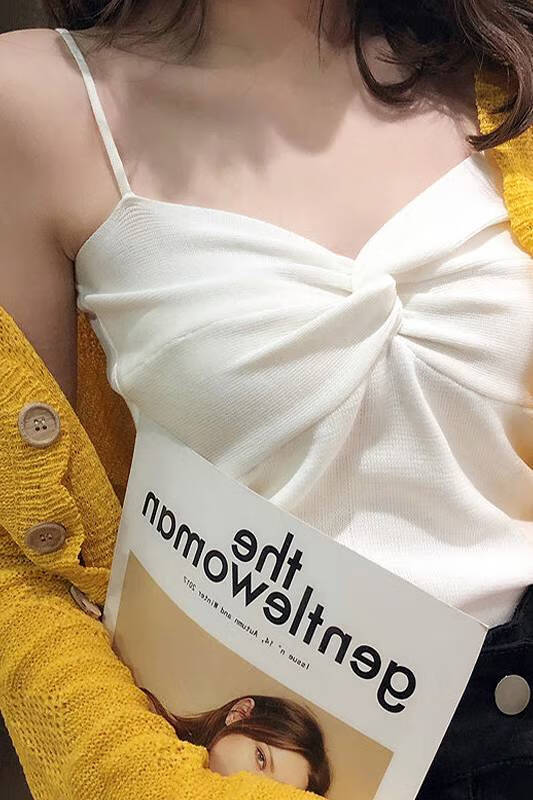 针织上衣网红款女士打底掉带女生内搭小背心女式辣妹吊带衫杏色均码