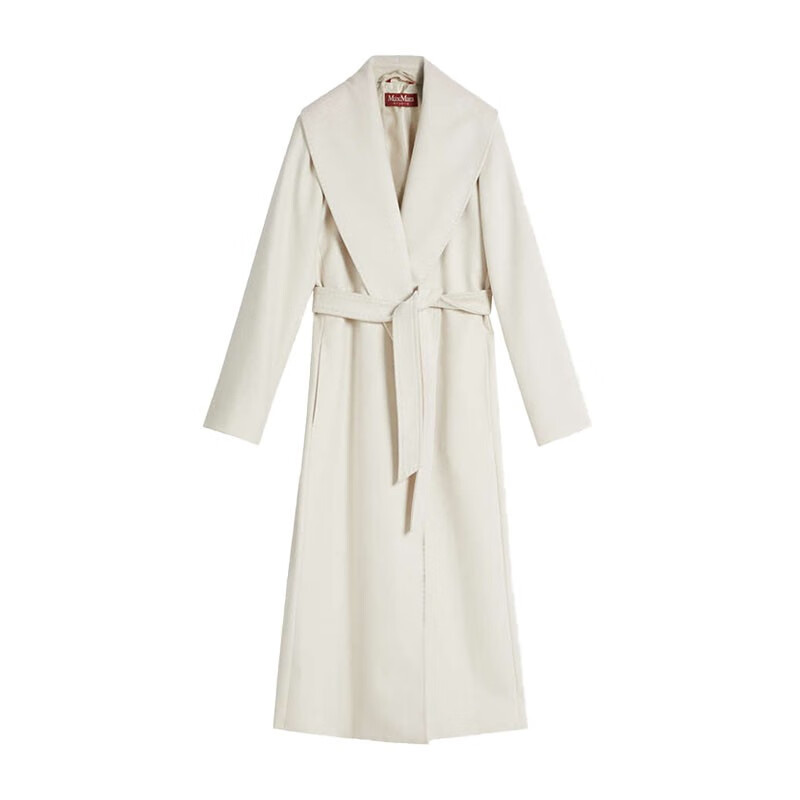 maxmara麦丝玛拉女士米白色系带长款大翻领羊毛大衣外套60161419048米