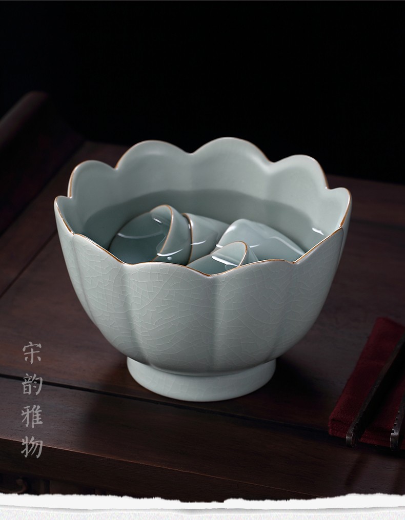 台湾丰子汝窑茶洗建水大号陶瓷杯洗开片可养茶具配件大容量茶杯收纳碗