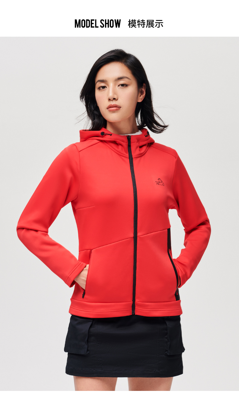 伯希和户外抓绒衣秋冬新款女式保暖运动加绒连帽开衫卫衣外套曜石黑m