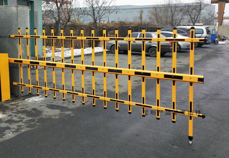 双层栅栏道闸停车场铝合金抬杆小区门升降电动遥控道闸机四方栅栏红白