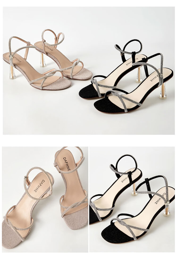 达芙妮露趾细高跟凉鞋2022年女夏新款一字带高跟鞋知性粉色38