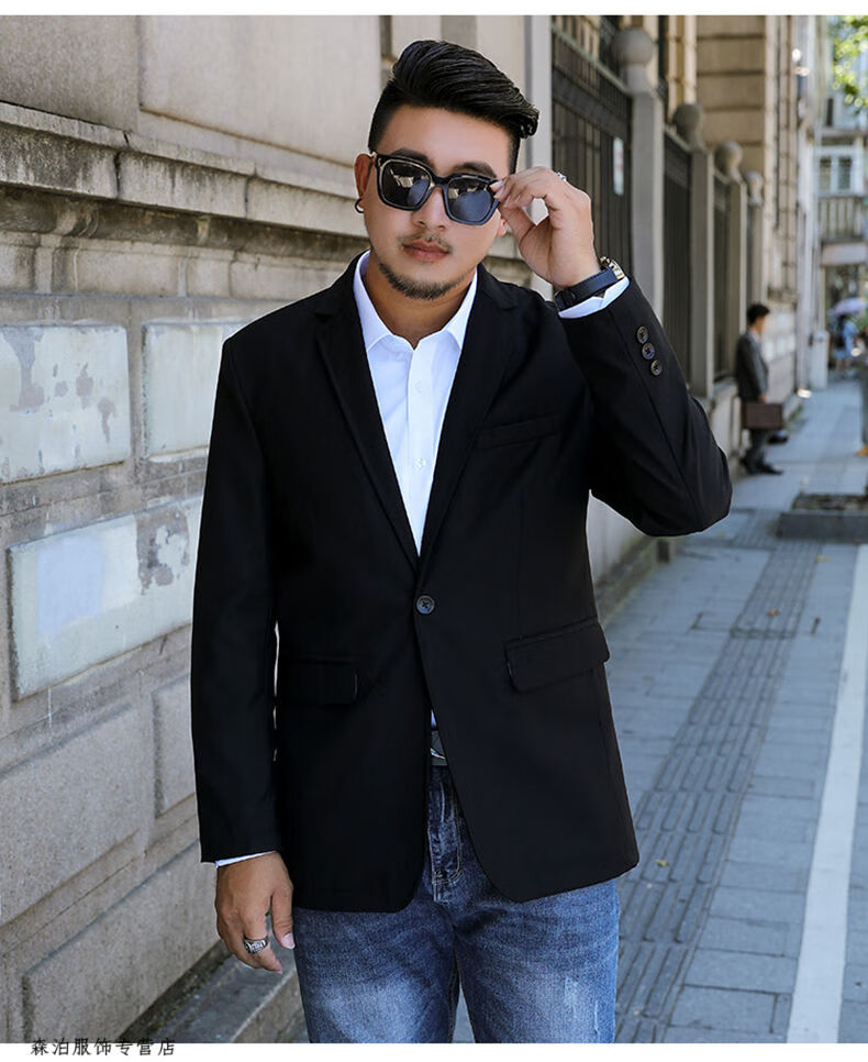 西装男单西外套2020新款春秋装宽松大码便西中年休闲男士西服 黑色 6