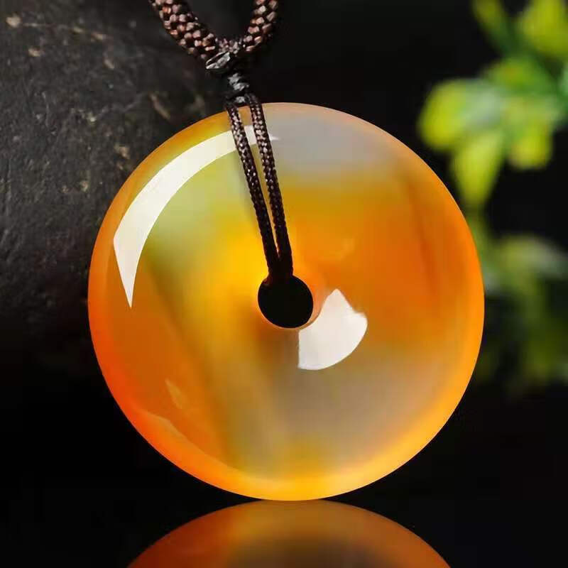 玉髓玛瑙平安扣挂件水晶玉石项链吊坠情侣款送朋友礼物橘红色直径约