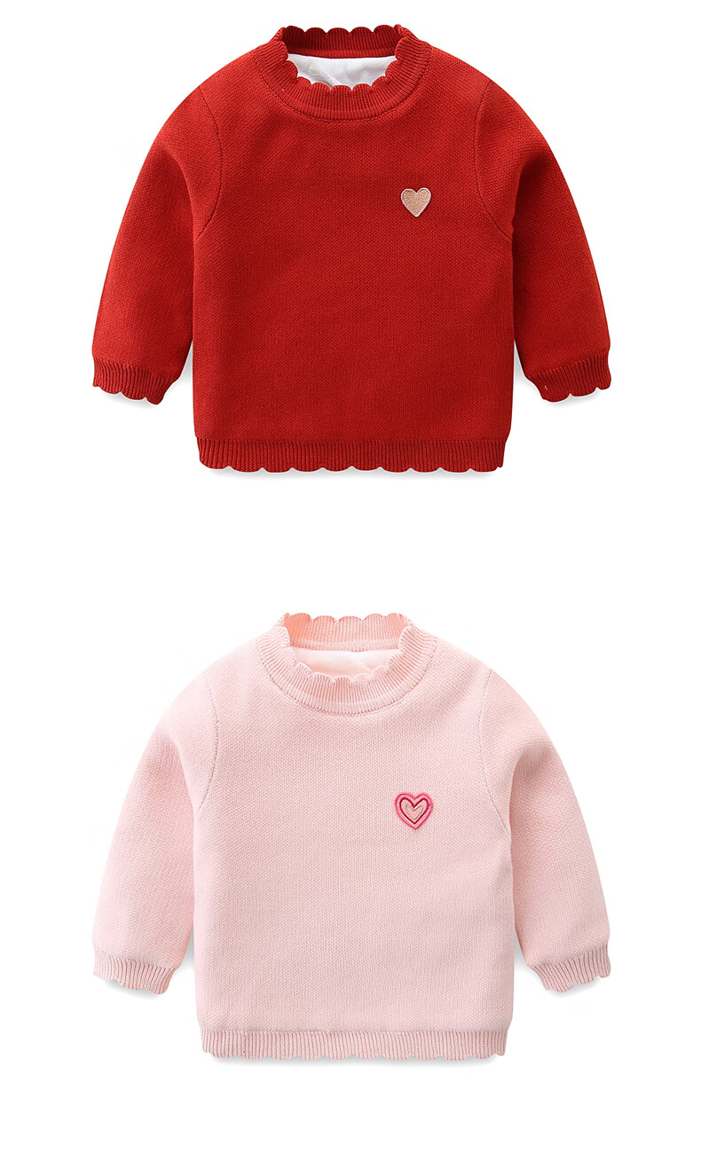 米乐熊女宝宝圆领套头毛衣加绒03岁婴儿衣服冬季红色110cm