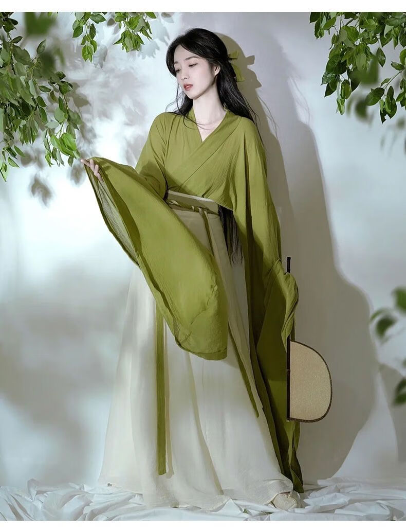 汉服秋冬绿色汉服秋款女改良魏晋风南北朝古装上班穿汉元素古风广袖流