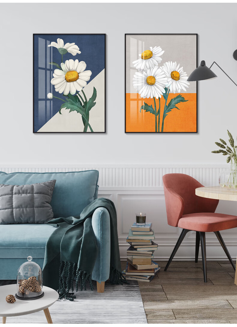 醒美客厅装饰画小清新文艺晶瓷画现代简约卧室书房小雏菊装饰挂画缤纷