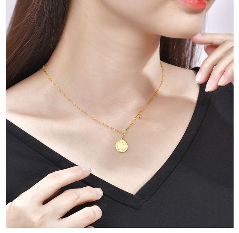 凤凰5g黄金项链女王金币牌999足金一体链节时尚颈饰锁骨链女七夕情人