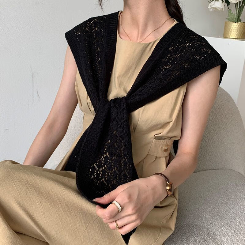 春秋围巾搭肩小披肩女外搭春季空调房镂空肩搭护肩百搭针织假领子哈尼