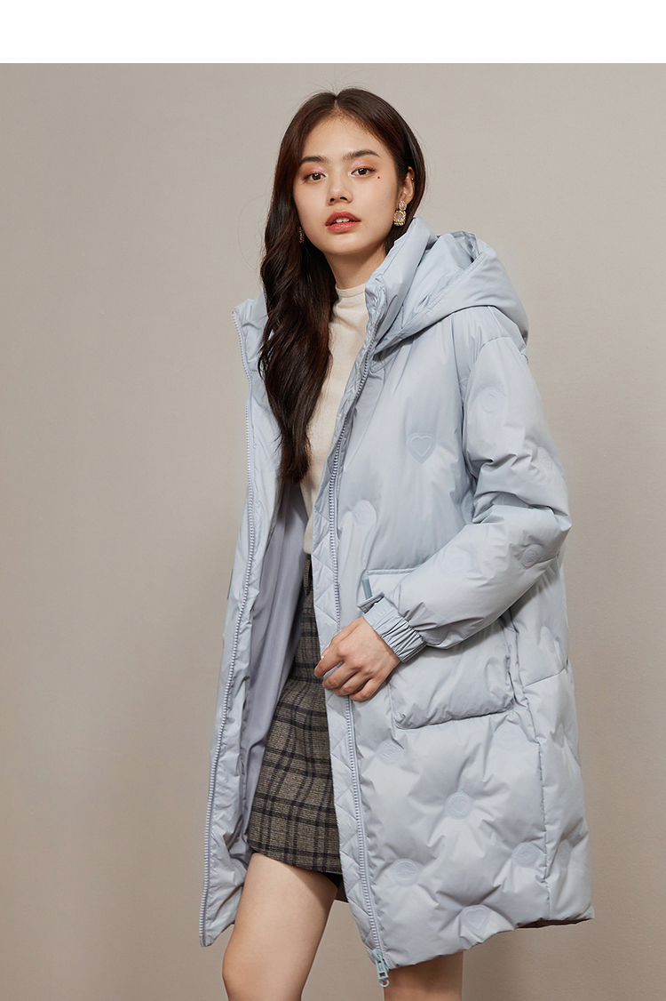 红袖羽绒服2020秋冬新款压花宽松连帽中长面包服外套女 抹茶绿372 xl