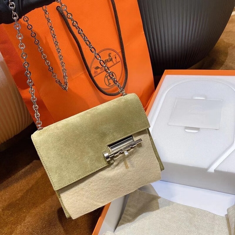 二手95新爱马仕hermesminiverrou手枪包19cm女士单肩包9d琥珀黄银扣山