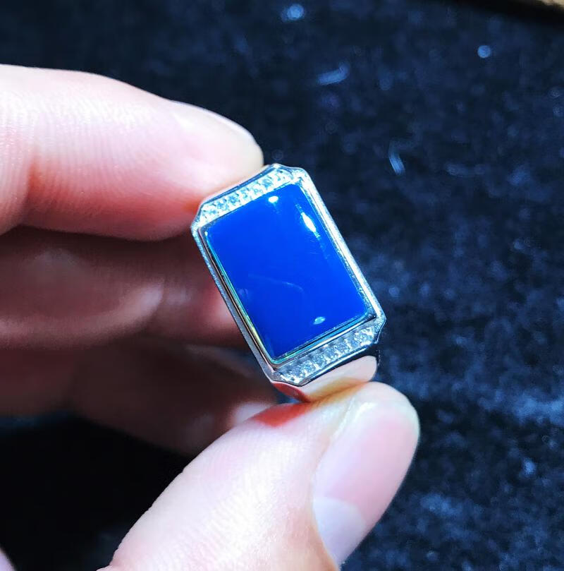 卓烁 天然精品多米尼加蓝珀戒指 s925琥珀蜜蜡戒子男女款 260【图片