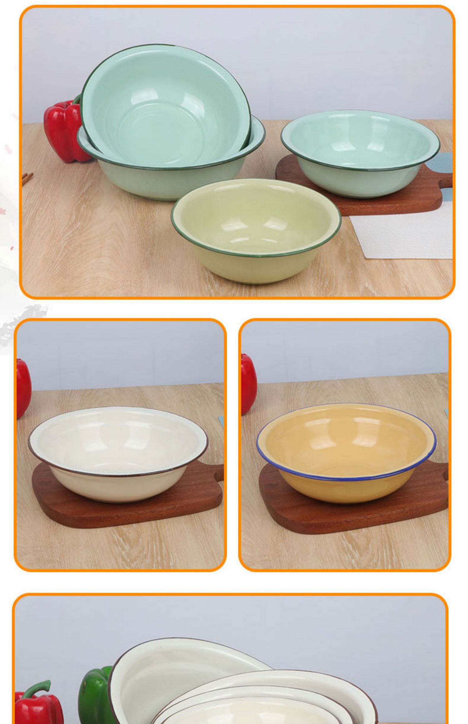 5只装怀旧搪瓷盆卷边盆小盆加厚搪瓷饭盆汤盆老式盆搅拌盆面 (5只装)