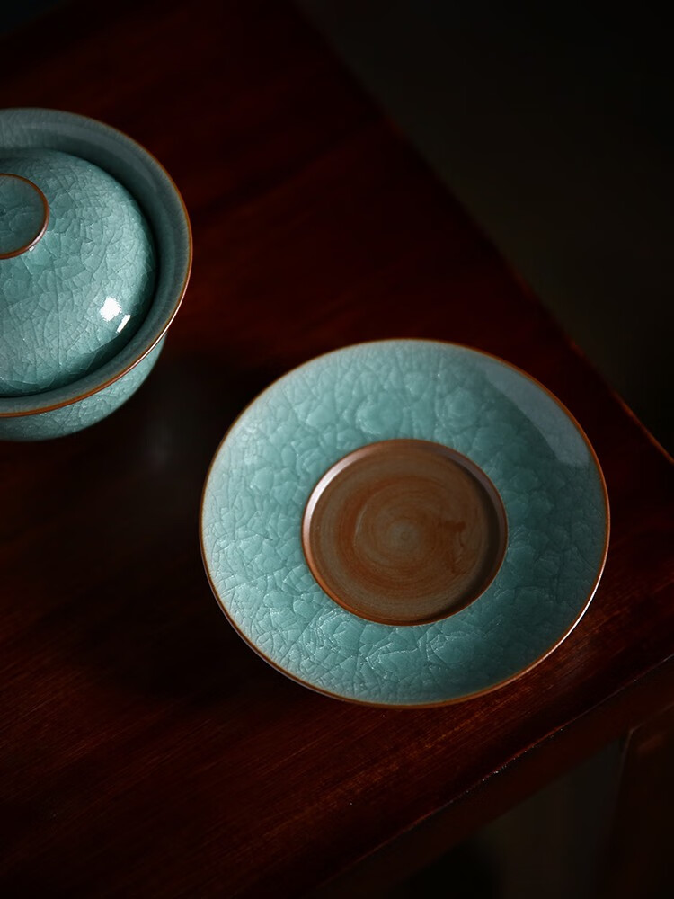 近园龙泉青瓷叶小春冰裂纹盖碗茶杯三才杯敬茶碗手工陶瓷功夫茶具