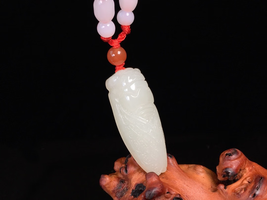 逸阅堂新疆白玉 一鸣惊人蝉知了挂件和田青白玉玉蝉吊坠白玉知了 约37