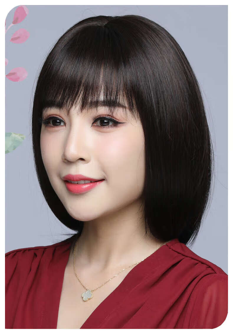 美蝶假发女波波头中长直发真发全真人发丝妈妈头套式发型2021时尚新款