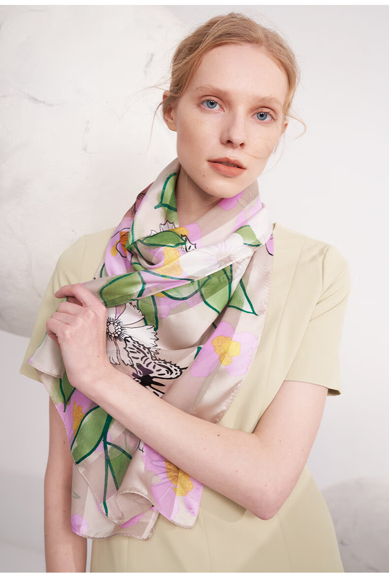 玛丽亚古琦marjakurki丝巾真丝女妈妈长巾缎条绡薄款丝绸围巾桑蚕丝长