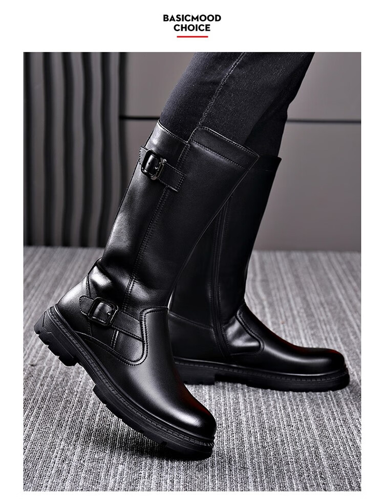 高筒长靴潮超长男侧拉链靴马靴男士高帮马丁靴黑色工装靴质定制款