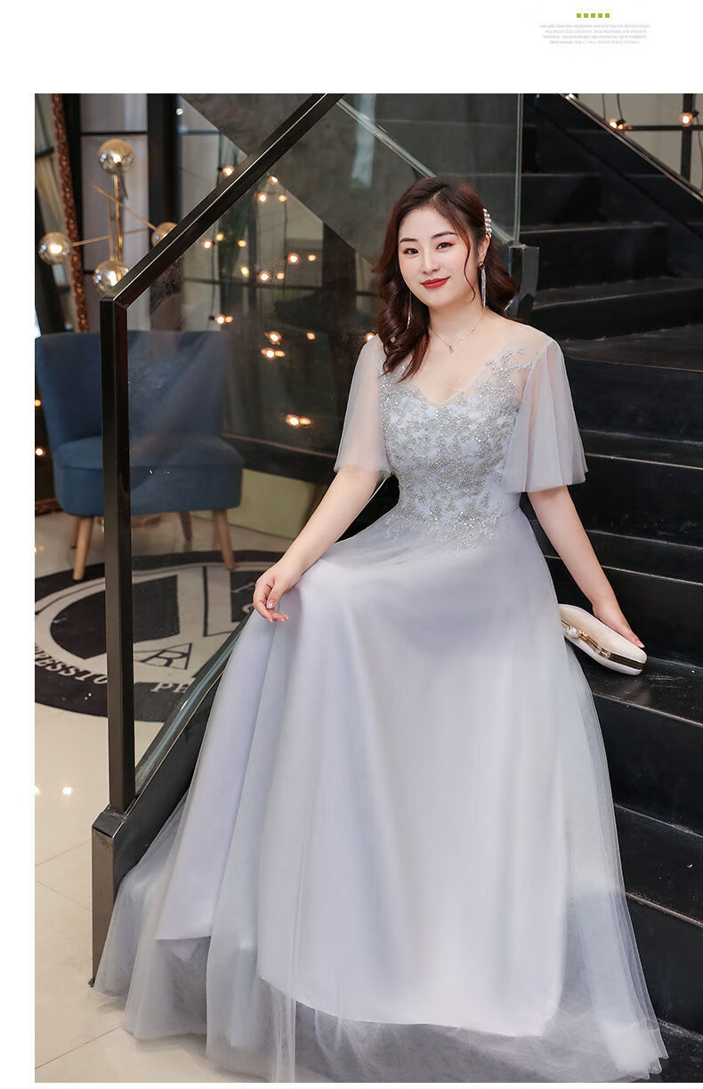 主持人晚礼服女长款中学生伴娘裙礼服大码长款2022冬季胖mm200斤姐妹