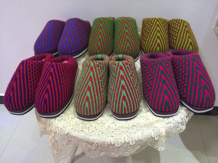 手工毛线鞋子毛线拖鞋手工编织 冬季 加厚保暖男女保暖棉鞋 蓝色双鱼