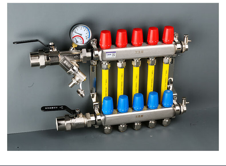 304不锈钢分水器大流量地暖家用地热阀门配件5路4路六路3暖气全套 5路