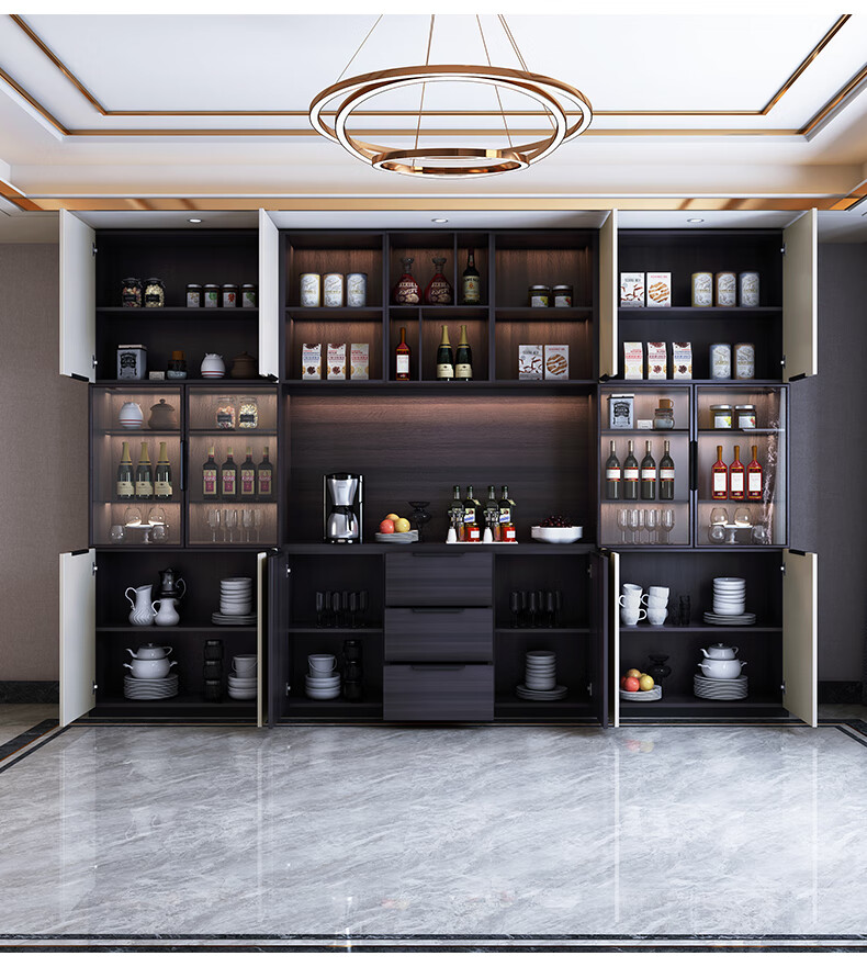 卡思黛 酒柜 客厅大餐边柜一体靠墙胡桃木酒柜现代简约餐厅玻璃柜定制