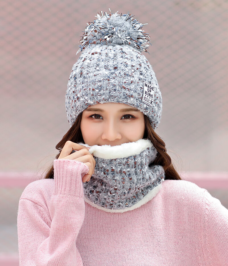 风雪帽女款帽子女冬加绒加厚保暖毛线帽骑车防寒护耳时尚毛球针织帽女