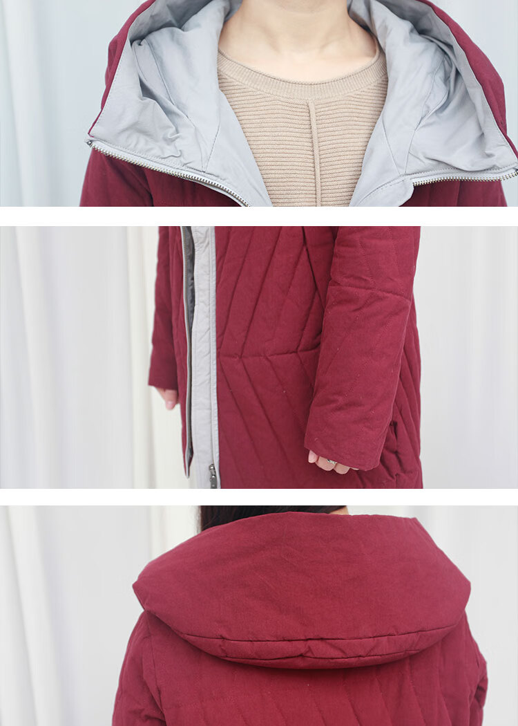 无色无味原创设计酒红色中长款修身百搭白鸭绒冬款羽绒服酒红3616080a