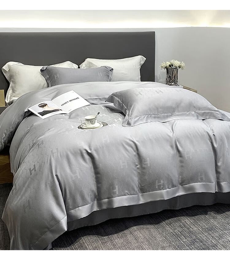 件套春夏凉感裸睡冰丝提花床上用品四件套凯特灰15m四件套被套200230