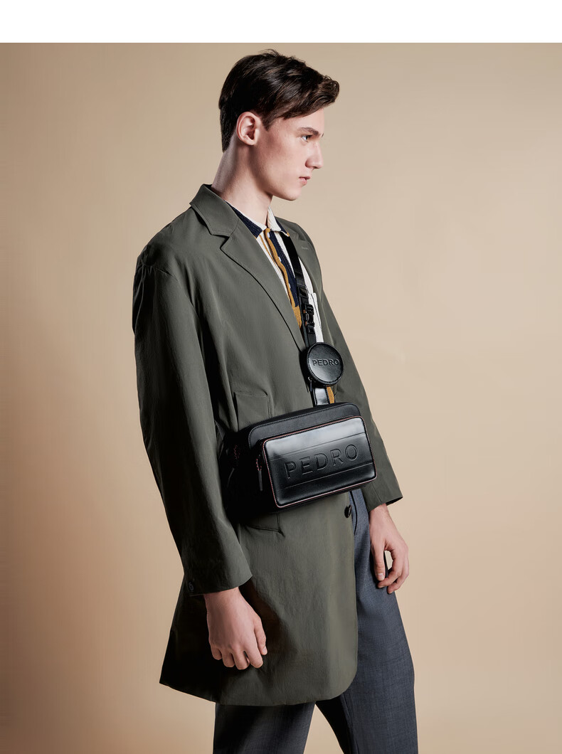 pedro男包男士零钱包装饰拉链斜挎包 单肩包 休闲包pm2-26320101 黑色