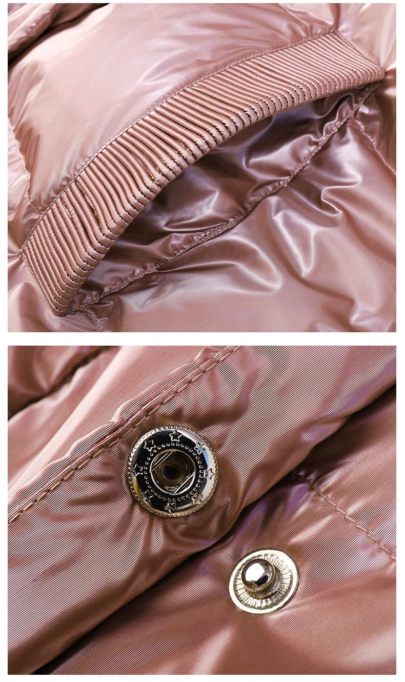 mikibana 米可芭娜亮面连帽羽绒服女中长款防钻绒液态金属感新款 d11 