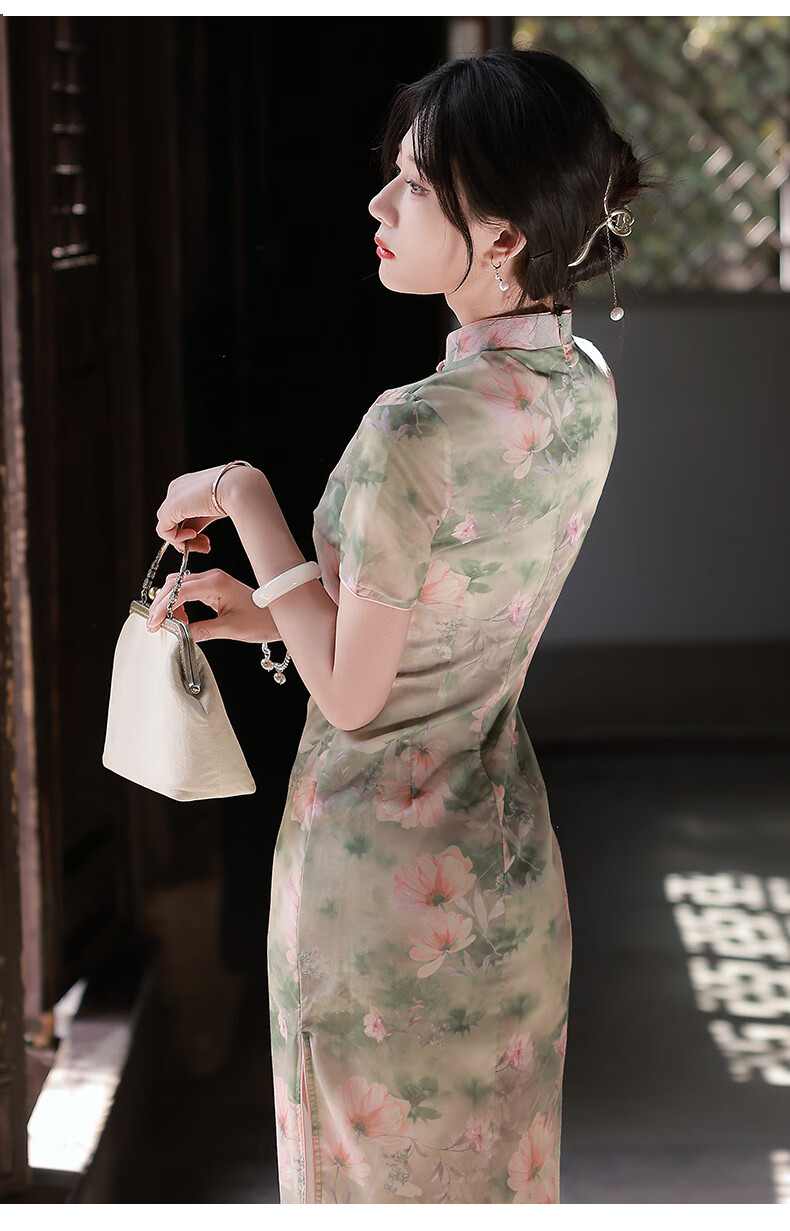 mlcriyg改良复古旗袍2022年新款女装花朵年轻款性感少女日常可穿