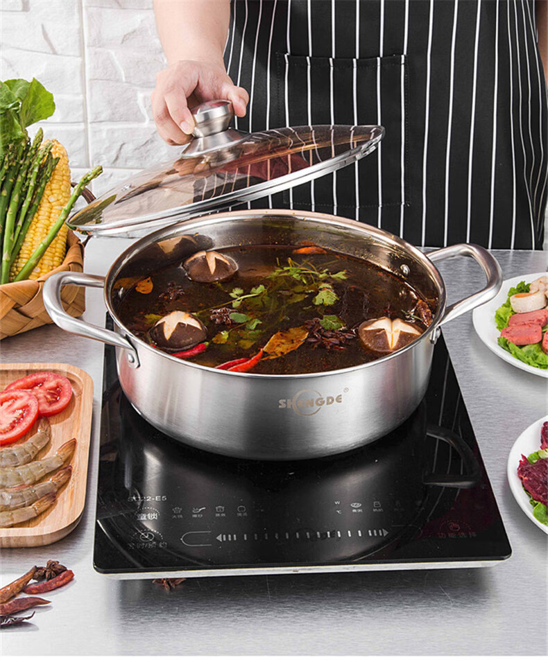 胜德韩式火锅特厚不锈钢火锅双耳汤锅涮火锅炖锅平底锅炖锅带火锅小