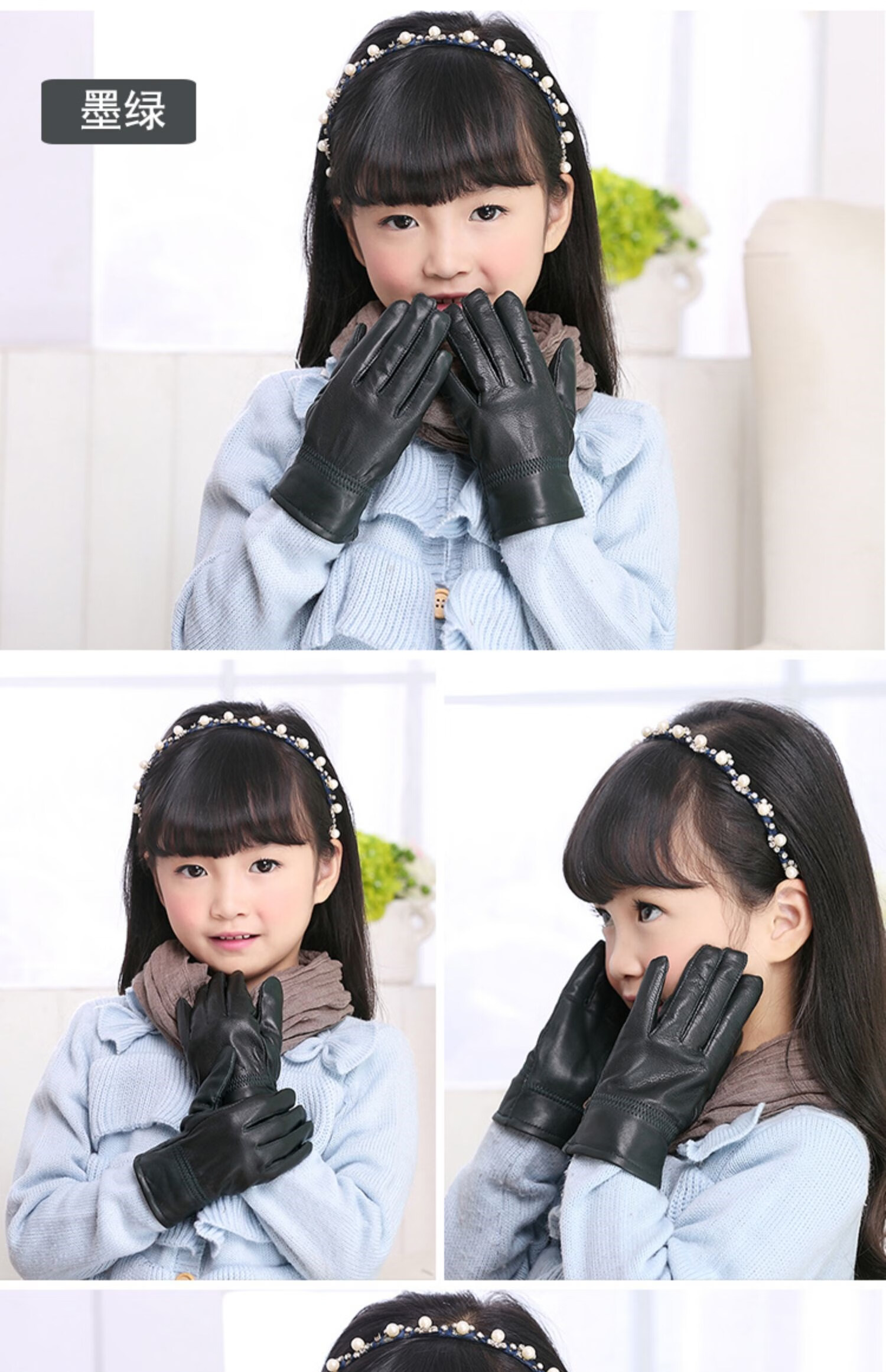 儿童皮手套冬季男童保暖玩雪冬天小孩加绒真皮女童小学生五指防水 军