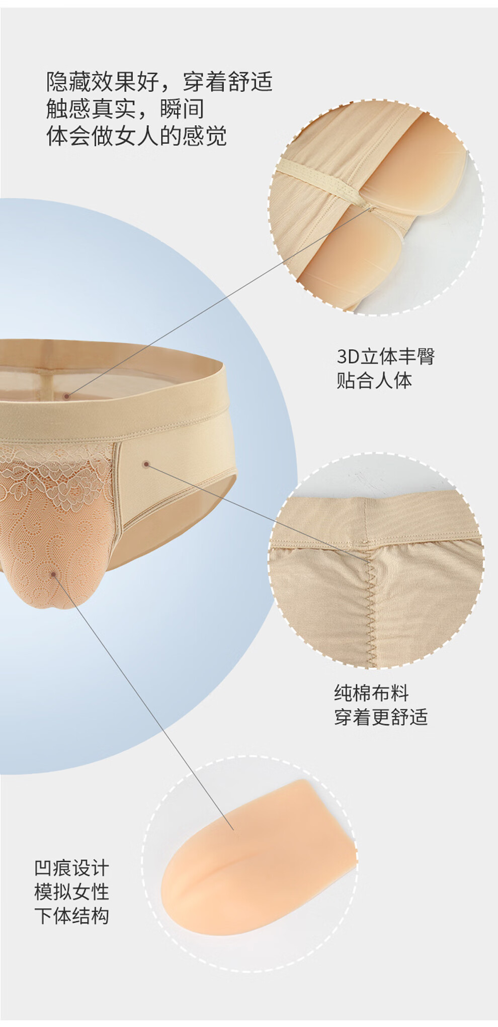 昂蝶伪女假阴裤隐藏下体插片丰阴丰臀翘臀裤硅胶臀垫装变男扮女肤色