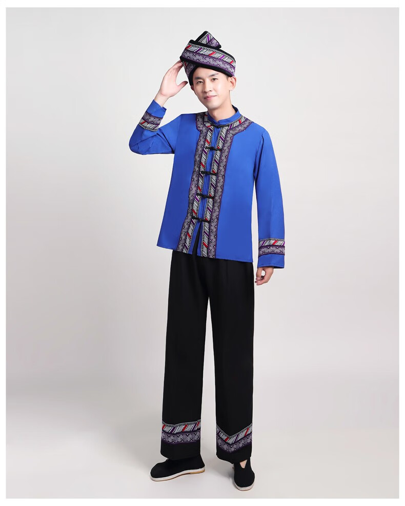莺幻(新品)少数民族服装男夏季高山族服饰演出服男成人广西壮族舞蹈服