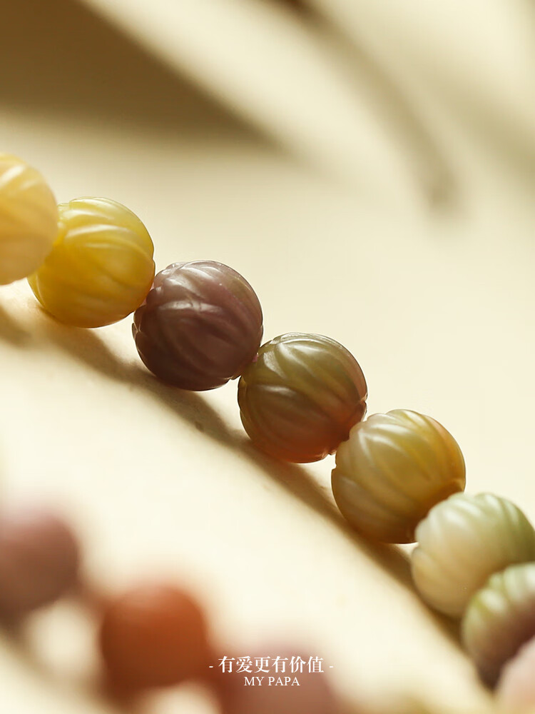 mypapa彩宝毕业级满色满肉双色盐源玛瑙老矿料莲花珠手链s5-1-1【图片
