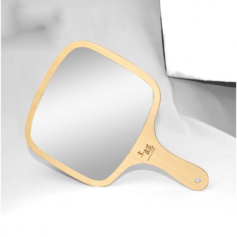 手柄镜子便携美容化妆镜可悬挂手持梳妆镜小号无logo原木色196x11cm