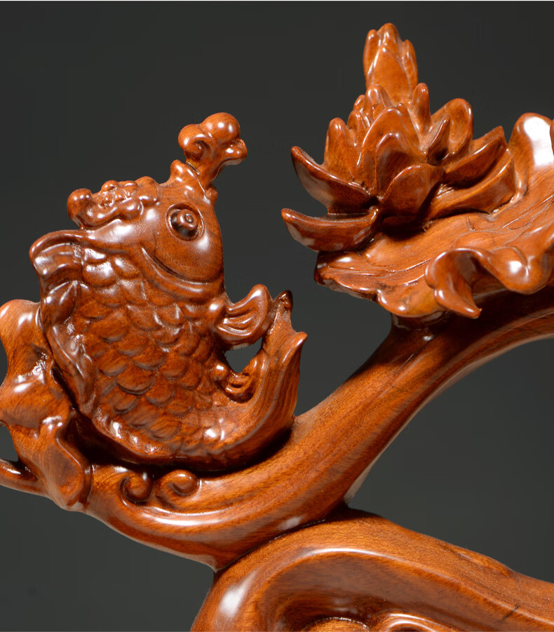 华禧顿 花梨木雕连年有余雕刻年年有余装饰实木红木摆件新店玄关公司