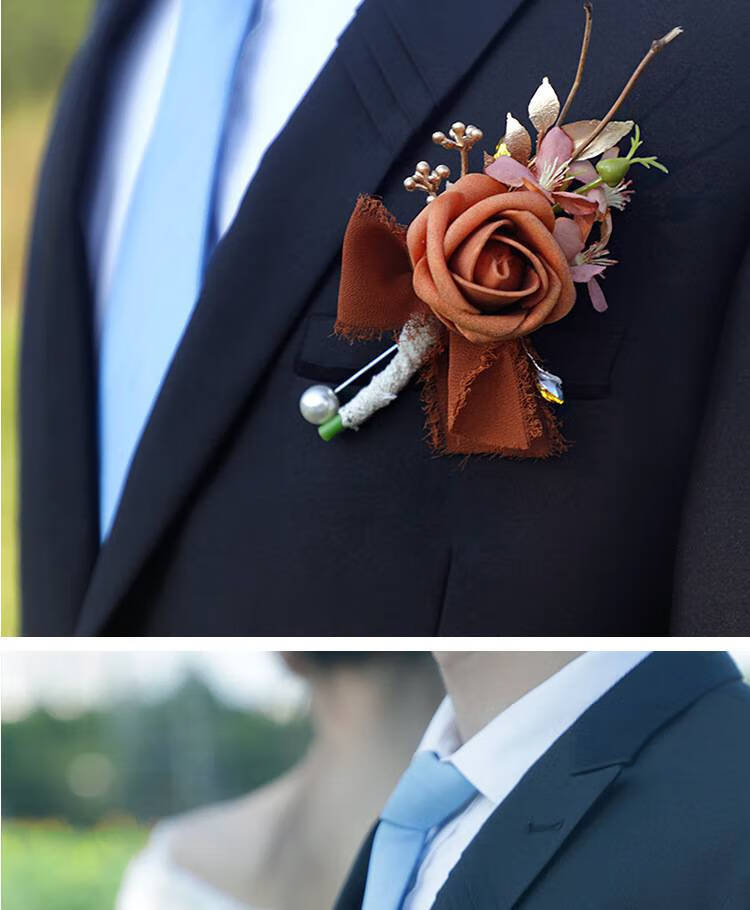 婚礼舞会胸花配饰焦橙色玫瑰胸襟花跨境结婚新郎伴郎森系胸花 667象牙