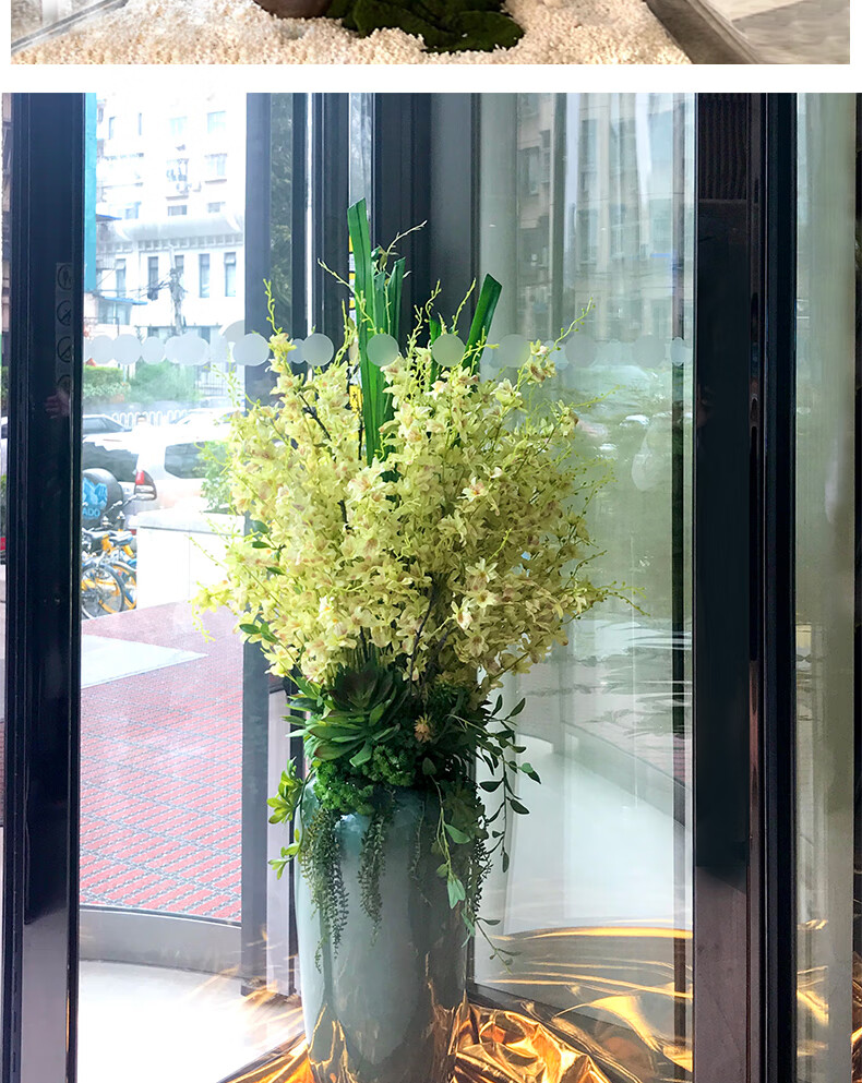 野派酒店旋转门仿真花落地花瓶假花迎宾大堂大厅插花摆件装饰花艺样板