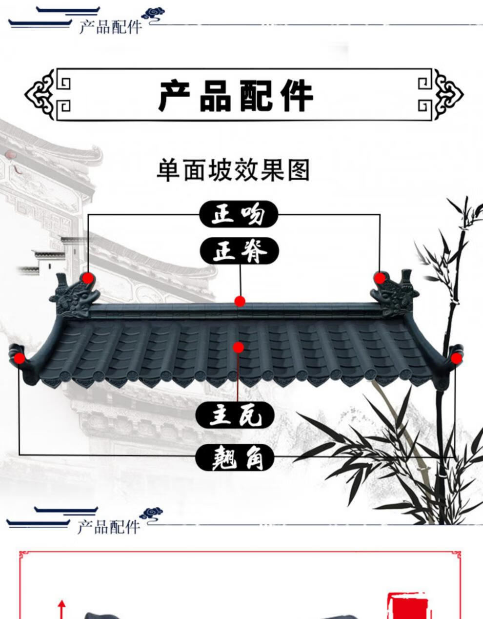仿古瓦片树脂瓦仿古屋檐门头瓦塑料瓦琉璃瓦装饰青瓦屋顶围墙瓦片正脊