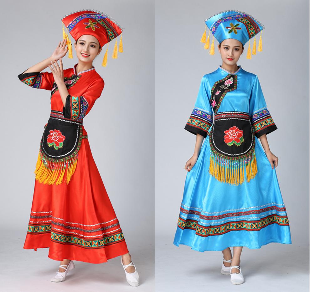 广西壮族服装女三月三演出服少数民族舞蹈服歌圩节男成人宝蓝女壮先点