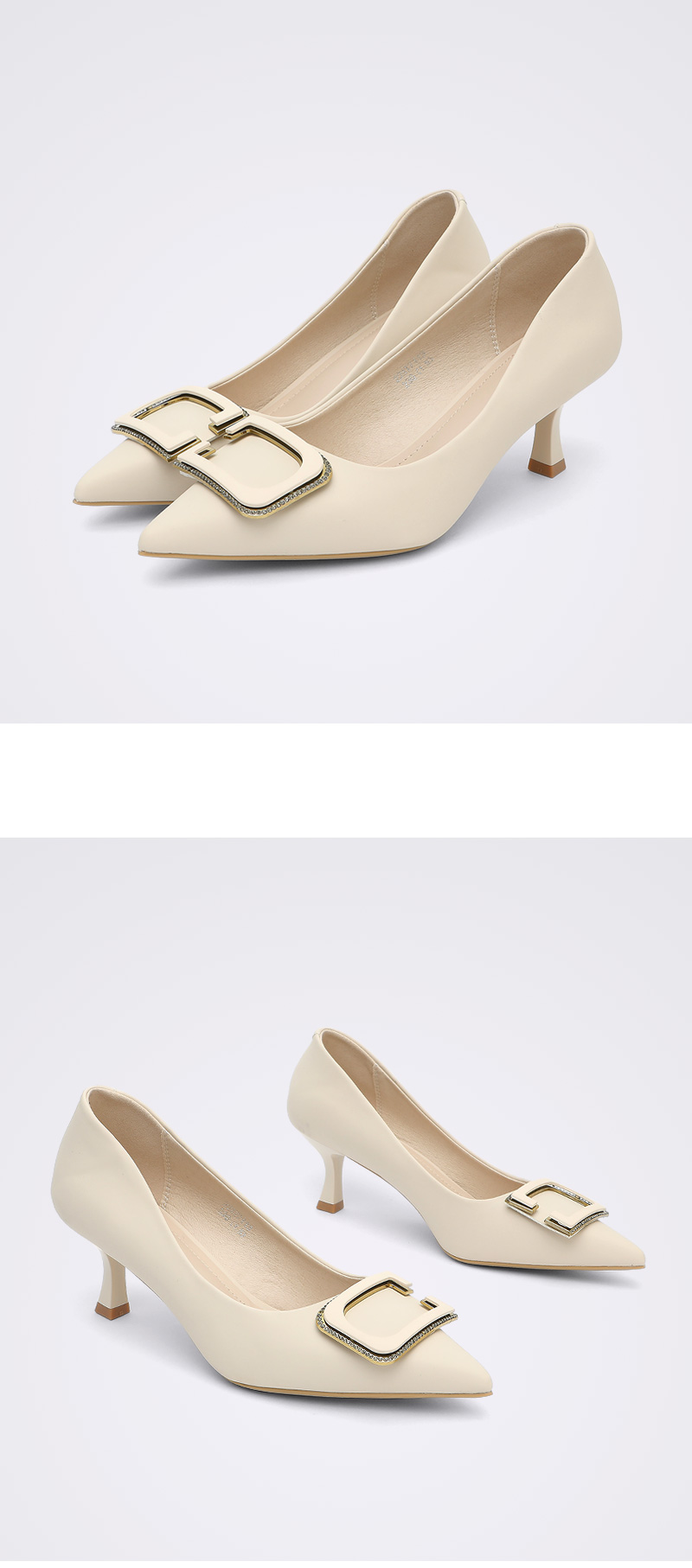 索兰女鞋 2022春季时尚通勤尖头浅口金属水钻酒杯跟单鞋22at7113 黑色